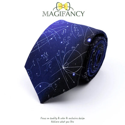 100%Cotton 8cm Tie Math Sciences Astronomy Physical Chemistry Men College Academy Institute School Cosplay Gift Cravat Accessory