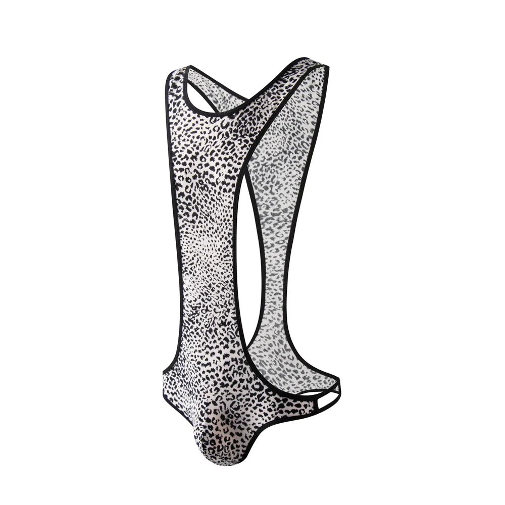 Leopard Men's Bodysuits Building Shapers Tights Men Singlet Underwear Bikini Sexy Men T-Back Jumpsuit Stretch Thongs Jockstrap