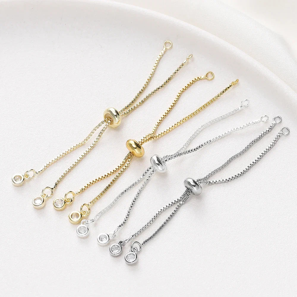 2/4pcs 5/7/12cm 14K/18K Gold Color Plated Brass Adjustable Slider Chains For DIY Bracelet Making Jewelry Making Accessories