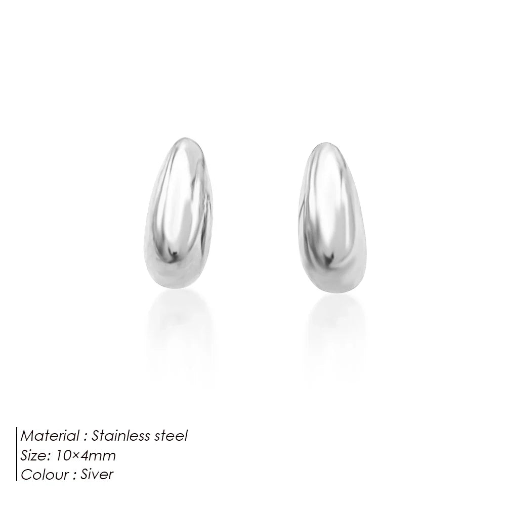 SUNIBI Stainless Steel Stud Earring for Women Gold Color Silver Color Simple Earrings Wives Smooth Thick Hoop Fashion Jewelry