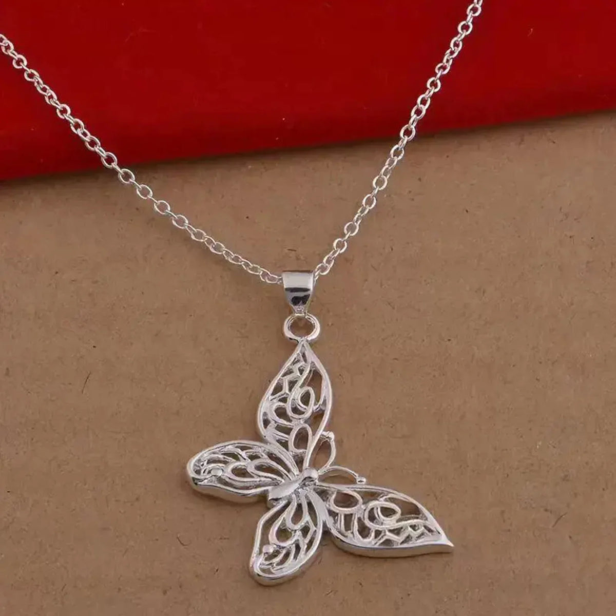 925 Sterling Silver Butterfly Pendant Necklace Snake Chain For Women Wedding Engagement Jewelry