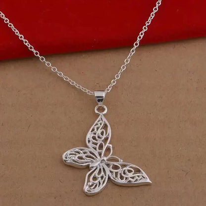 925 Sterling Silver Butterfly Pendant Necklace Snake Chain For Women Wedding Engagement Jewelry