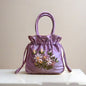 ZTBBAO Embroidered Flower Bucket Bag | Small Top Handle Handbag for Women