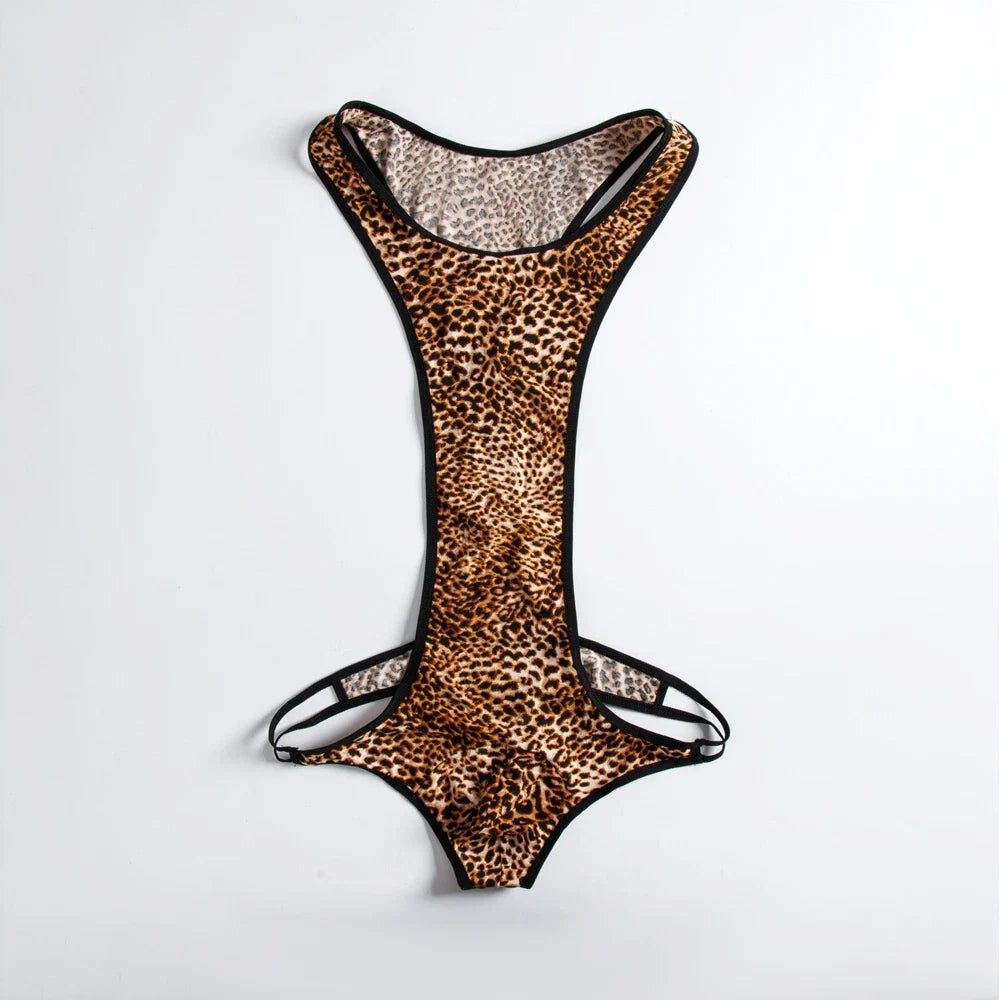 Leopard Men's Bodysuits Building Shapers Tights Men Singlet Underwear Bikini Sexy Men T-Back Jumpsuit Stretch Thongs Jockstrap