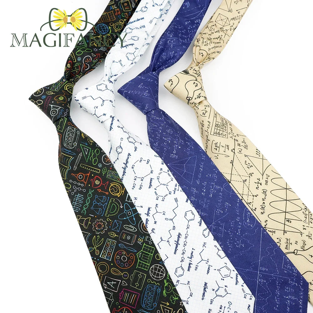 100%Cotton 8cm Tie Math Sciences Astronomy Physical Chemistry Men College Academy Institute School Cosplay Gift Cravat Accessory