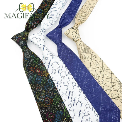 100%Cotton 8cm Tie Math Sciences Astronomy Physical Chemistry Men College Academy Institute School Cosplay Gift Cravat Accessory