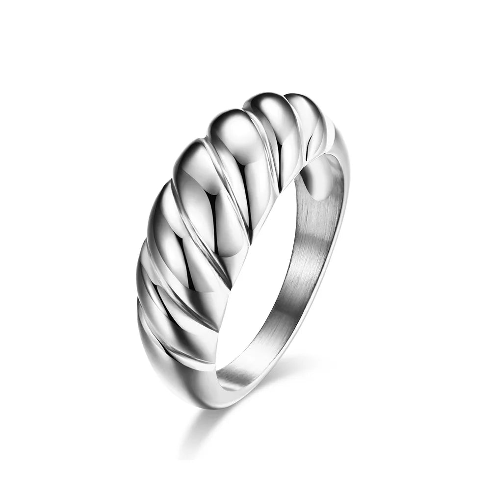 Stainless Steel Twist Bread Design Ring Wedding Band for Men Women Size 4-12