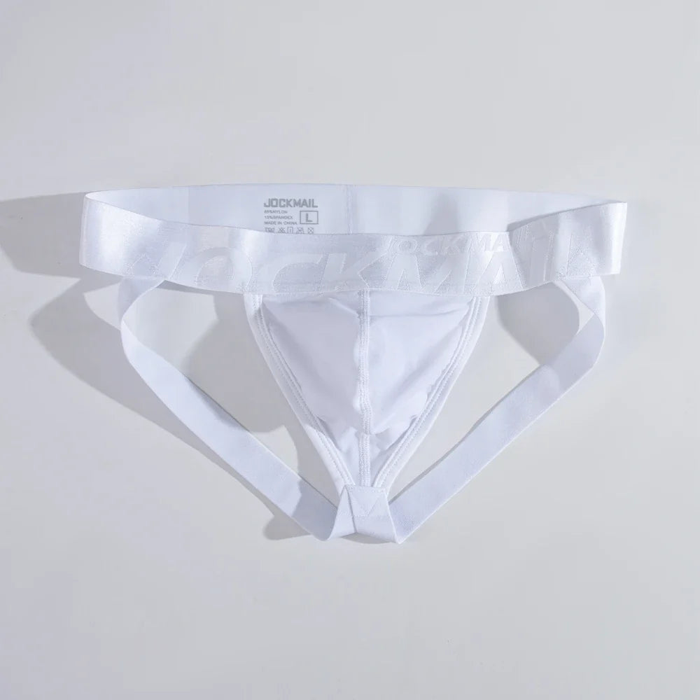 Jockmail Mens Thong Bikini Jockstrap Briefs Mens Panties Sexy Transparent Ice Silk Gay Underwear Sissy Calzoncillos Hombre Slip