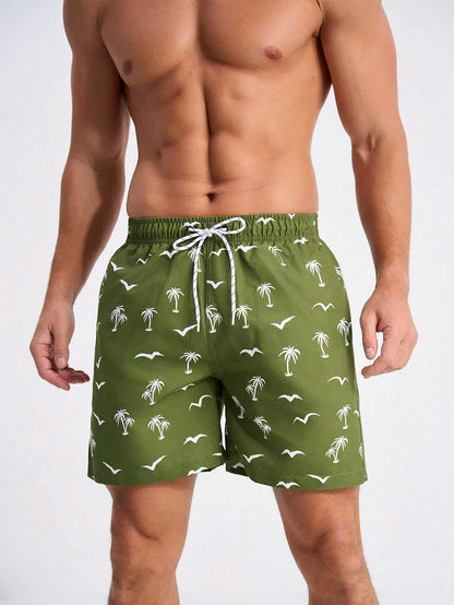 Men's Board Shorts Swim Shorts Swim Trunks Drawstring Elastic Quick Dry Short Beach Hawaiian Casual Black White Micro-elastic