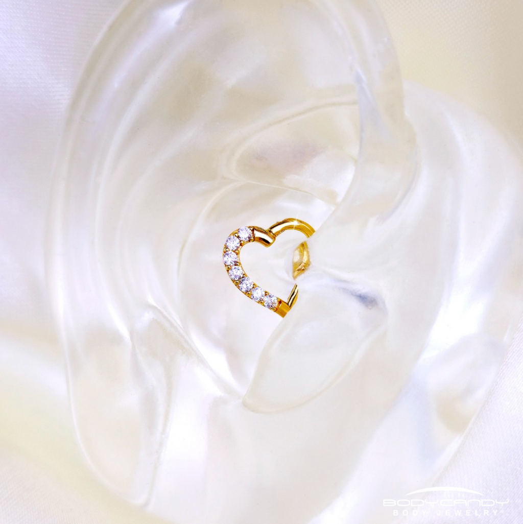 16G 5/16 14k Yellow Gold CZ Paved Ultra Luxe Left Hinged Heart Segment Ring