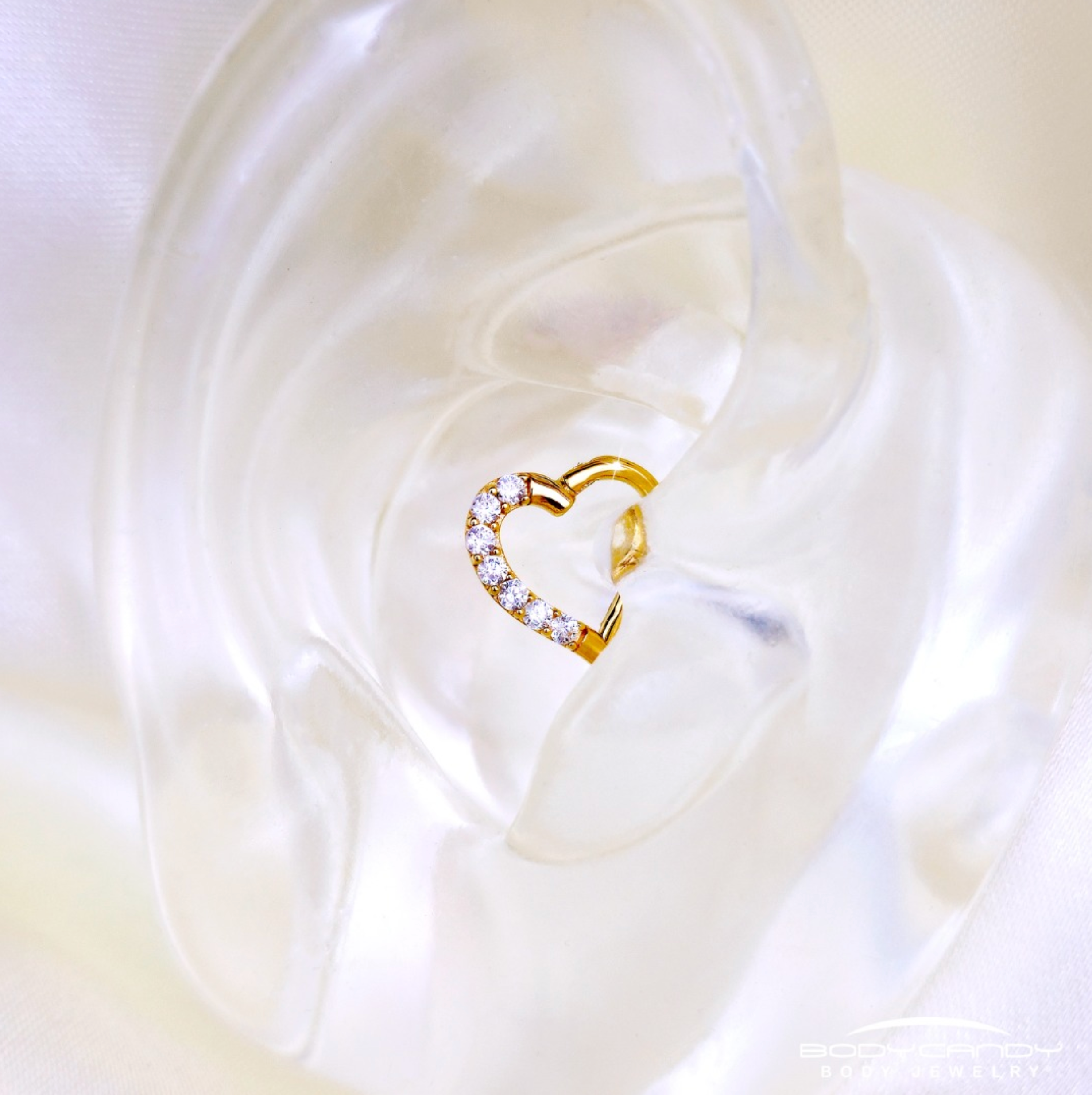 16G 5/16 14k Yellow Gold CZ Paved Ultra Luxe Left Hinged Heart Segment Ring