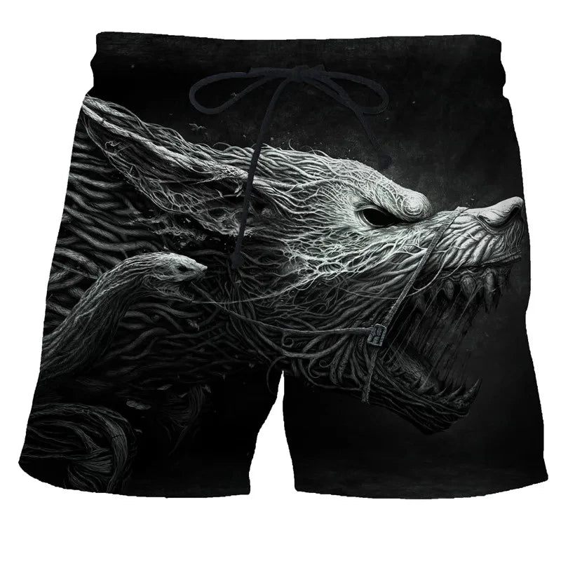 Wolf animal fashion men beach sexy bodybuilding shorts quick dry pants harajuku fitness board surf casual gym men homme