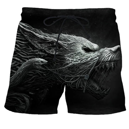 Wolf animal fashion men beach sexy bodybuilding shorts quick dry pants harajuku fitness board surf casual gym men homme