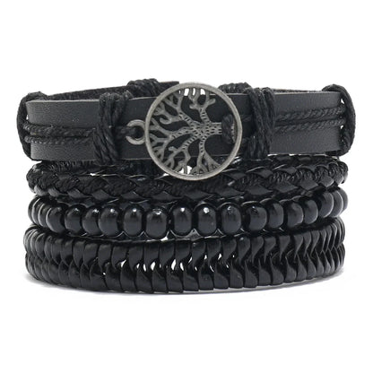 Bohemian Leather Bracelet Men Hand-woven Bracelet Men's Wooden Bead Bracelet Bracelet for Men Charm Bracelet Mens Jewellery