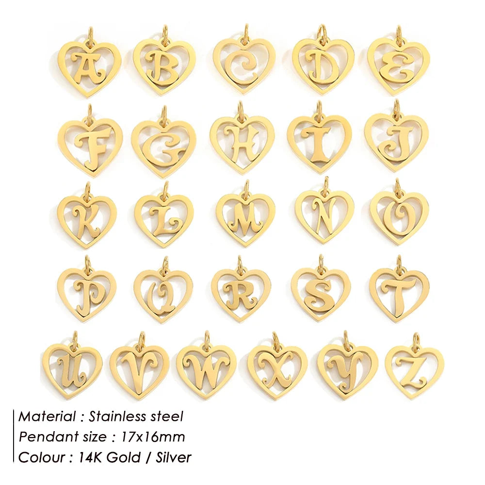 SUNIBI Stainless Steel Letter Heart Shape Hollow Pendant Charm for Bracelet Necklaces  for Women DIY Jewelry Making