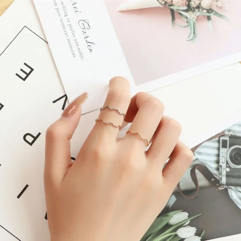 1mm Thin Stainless Steel Wave Design Ring Wedding Band for Women Girl Size 5-10