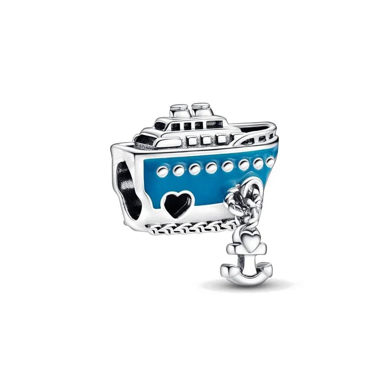 European Summer Blue Series Turtle Flower Pendant Fit S925 European 925 Sterling Silver Bracelet Bangles Necklace