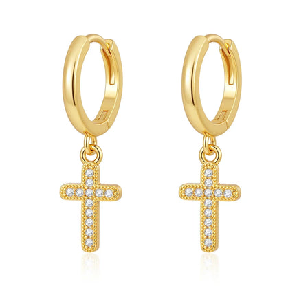 European New Cross Sunflower Gold Color Stud Earrings, Fit Women's Festival Exquisite Charm Jewelry Gifts  925 Silver