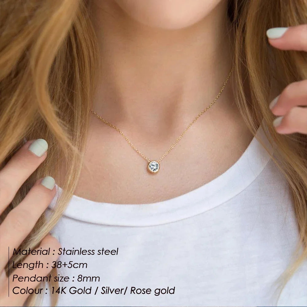 SUNIBI Stainless Steel Birthstone Necklace for Woman Gold Color Bride Designer Pendant Necklaces Birthday Gift Jewelry Wholesale