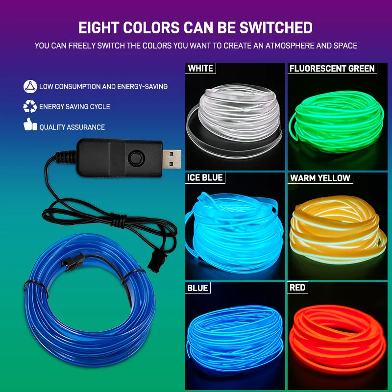 Car Interior EL Wire Neon Strips | Flexible LED Atmosphere Lamp