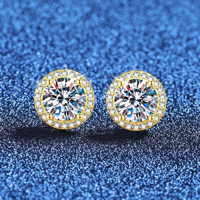 NeeTim 0.5ct 1ct 2ct Moissanite Stud Earrings For Women Party Bridal S925 Sterling Silver with Gold Plated Lab Diamond Earring
