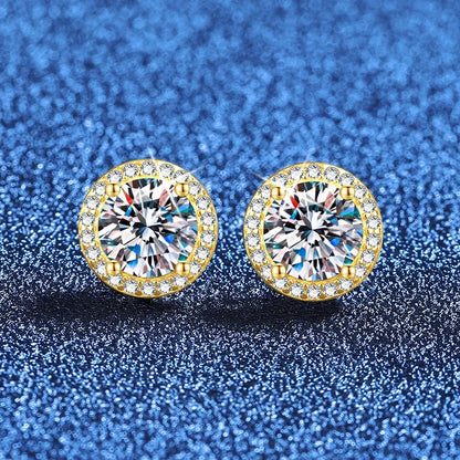NeeTim 0.5ct 1ct 2ct Moissanite Stud Earrings For Women Party Bridal S925 Sterling Silver with Gold Plated Lab Diamond Earring