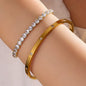 Yupsk 2 Pieces Stainless Steel Zirconia Tennis Bracelet Bangle Set Round Zircon CZ Aesthetic Women Jewelry Set Gift
