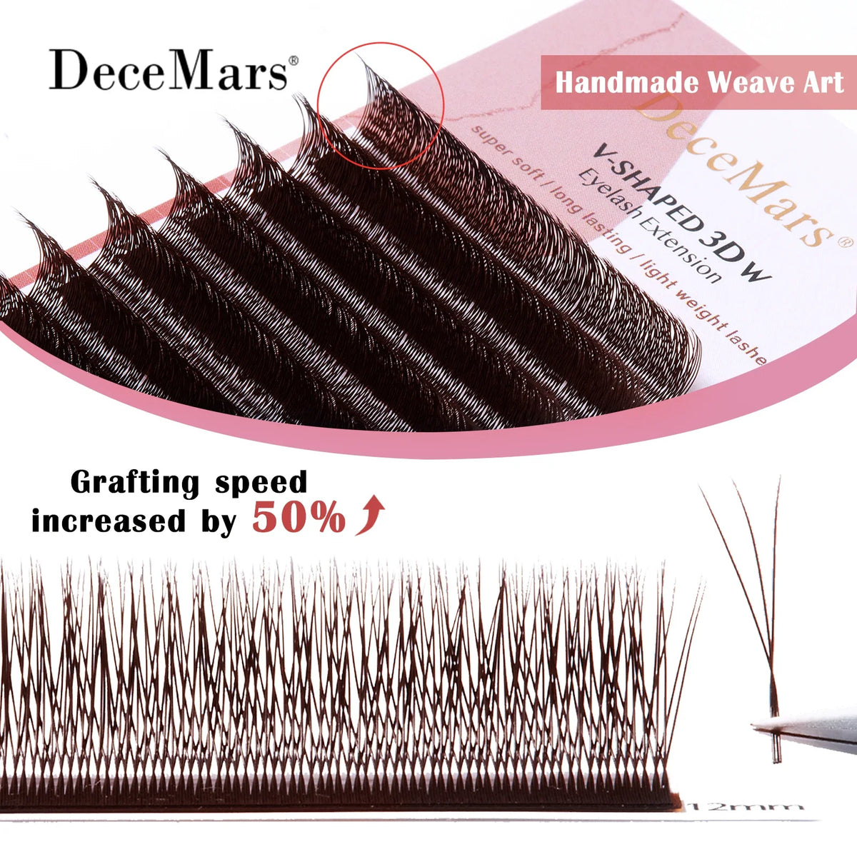 V-Shaped 3D Brown Eyelash Extensions | 12 Rows Professional Lash Tray