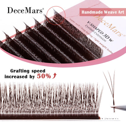 V-Shaped 3D Brown Eyelash Extensions | 12 Rows Professional Lash Tray