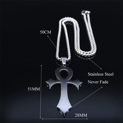 Stainless Steel Ankh Cross Pendant Necklace | Gothic Symbol of Life Jewelry