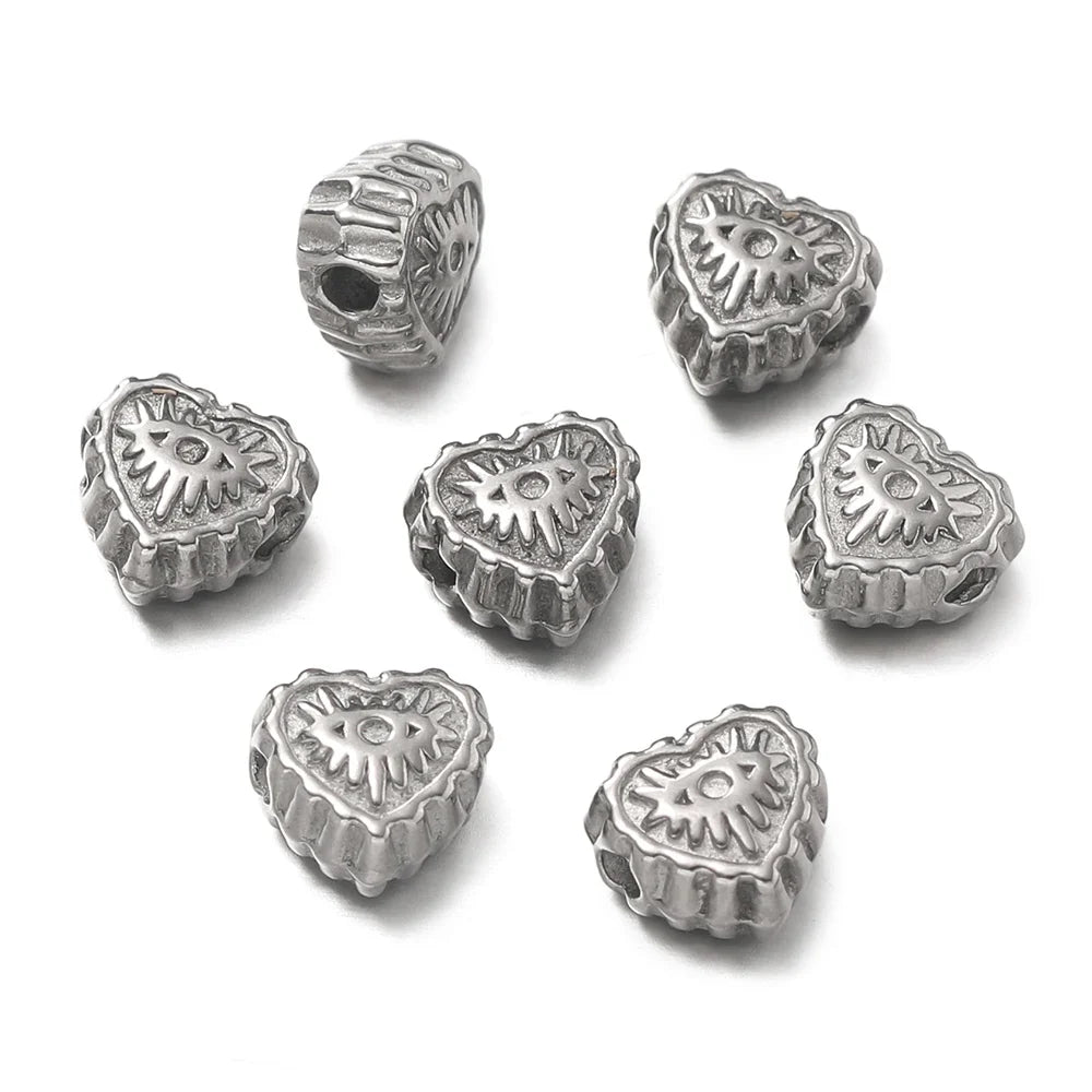 10Pcs/Pack Stainless Steel Various Shape Gold Steel Color Texture Spacer Beads for DIY Bracelet Jewelry Making Accessories