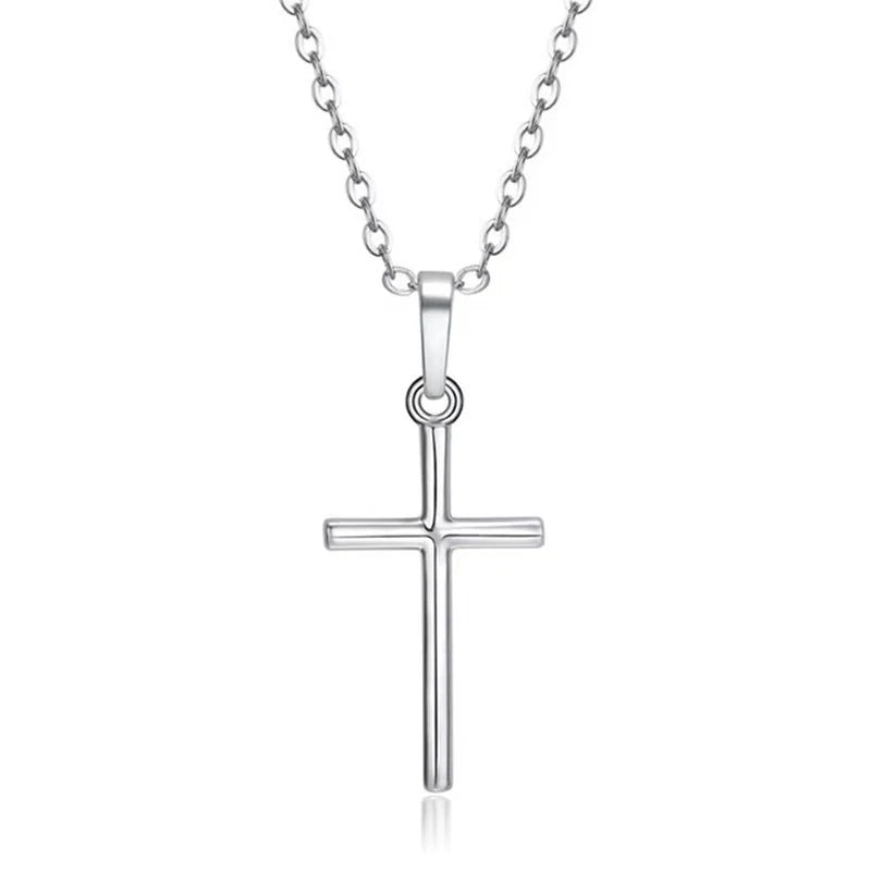 Fashion Christian Jesus Cross Necklaces Silver Color Long Chain Simple Pendants For Women Men Jewelry Gifts Dropshipping
