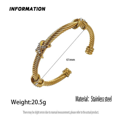 Original design steel wire cross zircon stainless steel women's bracelet, waterproof and rust-free, couple bracelet