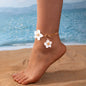 Elegant and simple colored multi petal flower alloy ankle chain, flat snake bone chain, adjustable OT buckle ankle chain