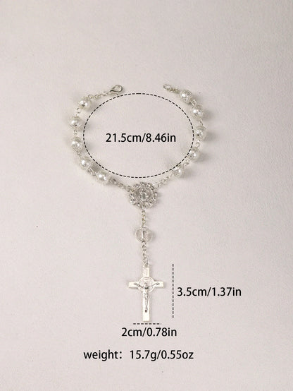 One Decade Auto Rosary Beads Catholic Bracelet Saint Benedict Crucifix Divine Mercy Gift for Women Men