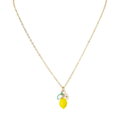 1 exquisite and cute resin lemon flower pendant necklace, simple and versatile, fruit collarbone chain, neck chain