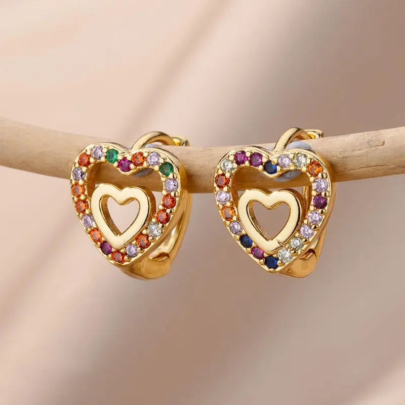 Zircon Heart Pendientes Earring For Women Stainless Steel Gold Color Piercing Earring 2025 Trend Jewelry aretes Accesorios mujer