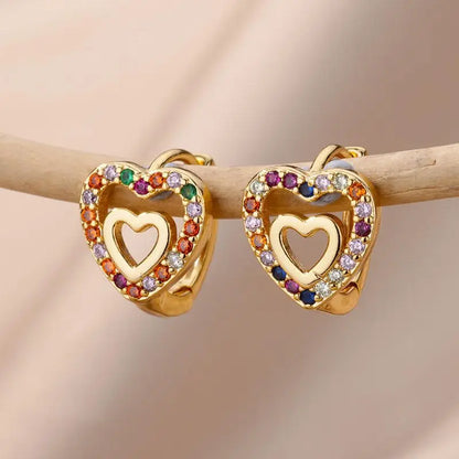 Zircon Heart Pendientes Earring For Women Stainless Steel Gold Color Piercing Earring 2025 Trend Jewelry aretes Accesorios mujer