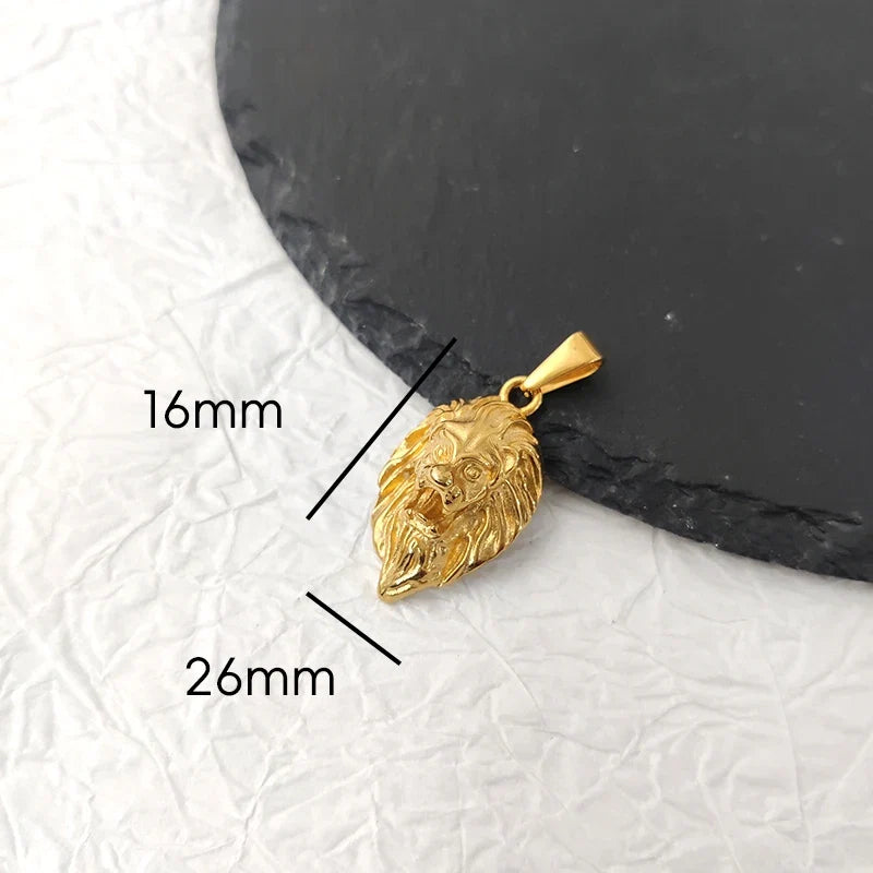 Men's Rock Hip Hop Crystal Inlay Lion Head Pendant Fashion Creative Stainless Steel Gold Color Party Club Charm Jewelry
