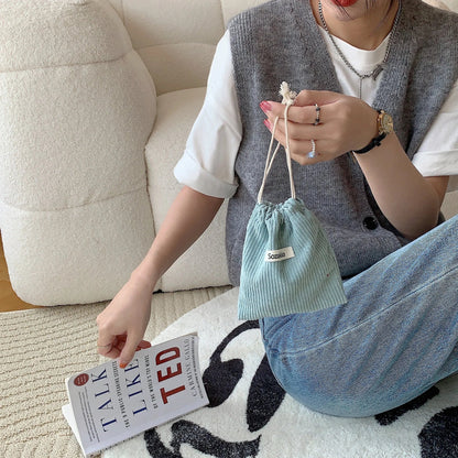 Corduroy Drawstring Pouch | Versatile Storage Bag for Jewelry, Cosmetics, and Small Essentials