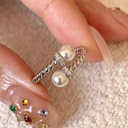PANJBJ 925 Sterling Silver Pearl Irregular Ring | Women Shell Overlapping Hollow Sweet Design Jewelry