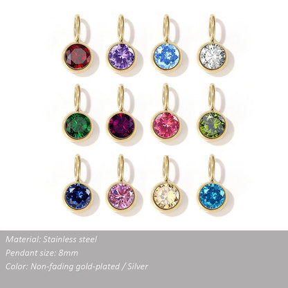 12 Color Birthstone Pendant Month Zirconia for Necklace Color Stone DIY Charms Accessories Birthday Gift Jewelry