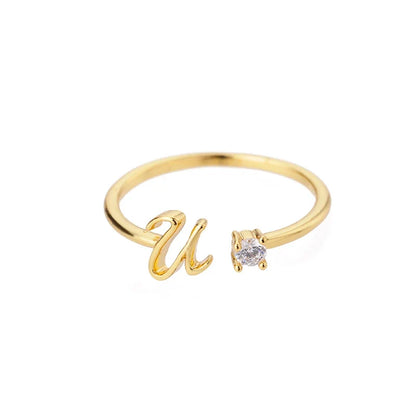 Zircon Tiny Initial Letter Rings For Women Stainless Steel A-Z Letters Adjustable Ring Female Christmas Aesthetic Jewelry Gift