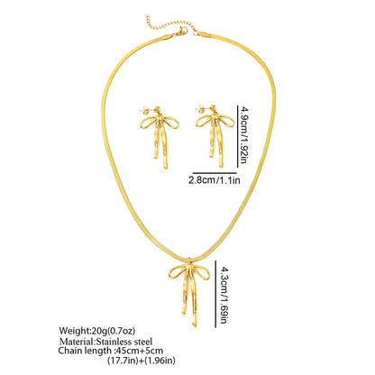 Aomogo Stainless Steel Set Luxury Fashion Bow Tie Pendant Snake Bone Chain Earrings Necklace Set for Women Jewelry Daily Match