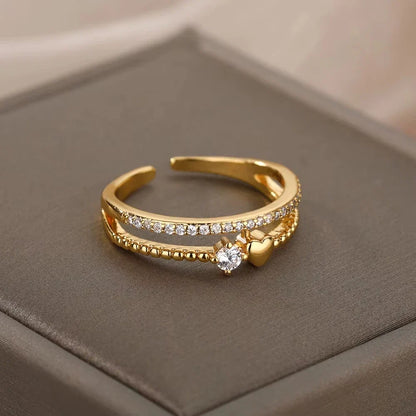 Fashion Zircon Sun Flower Rings For Women Stainless Steel Gold Color Geometric Ring Trendy Wedding Party Aesthetic Jewelry Gifts