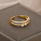 Fashion Zircon Sun Flower Rings For Women Stainless Steel Gold Color Geometric Ring Trendy Wedding Party Aesthetic Jewelry Gifts