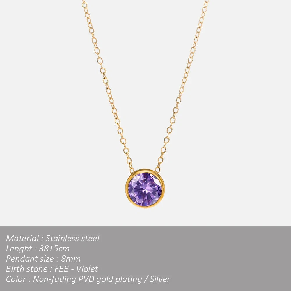 SUNIBI Stainless Steel Birthstone Necklace for Woman Gold Color Bride Designer Pendant Necklaces Birthday Gift Jewelry Wholesale