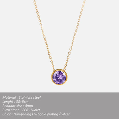 SUNIBI Stainless Steel Birthstone Necklace for Woman Gold Color Bride Designer Pendant Necklaces Birthday Gift Jewelry Wholesale