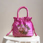 Small Embroidered Flower Bucket Bag | Women's Top Handle Drawstring Purse