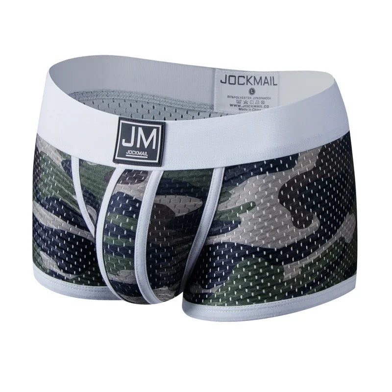 Camo Boxer Briefs Mesh Underwear Breathable for Gym/Running/Outdoor Sports Trunks Shorts Cueca Gay Male Panties Underpants